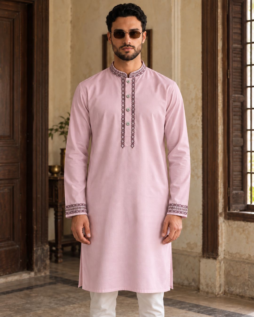 Stripe cotton embroidery Pink
