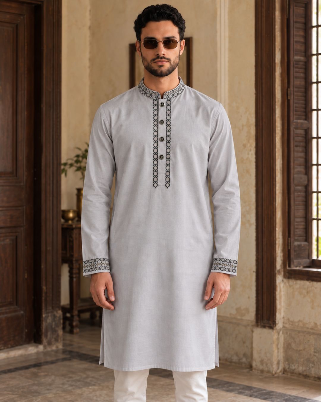 Stripe cottom embroidery Silver